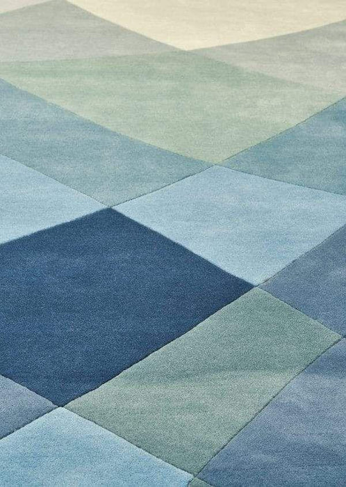 Wollen Vloerkleed Modern Geometrisch Blauw Groen Claire