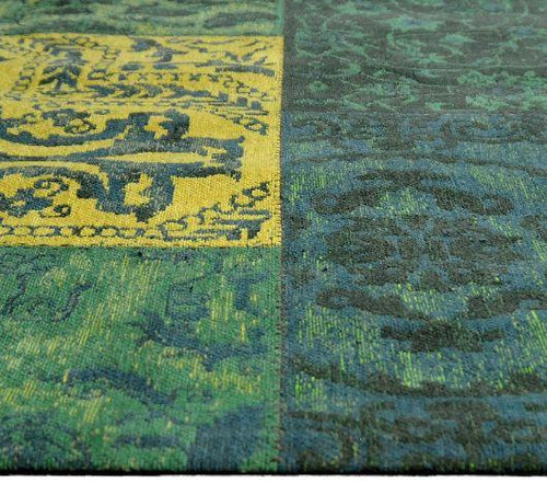 Groen Vloerkleed Patchwork Mogan Detail Zijkant