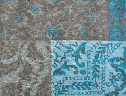 Patchwork Vloerkleed Blauw Grijs Mogan Detail